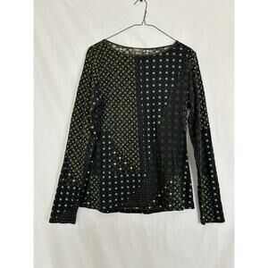 Sur kana Long Sleeve Tee Top Geo Print Black Green Lagenlook Size XL Artsy